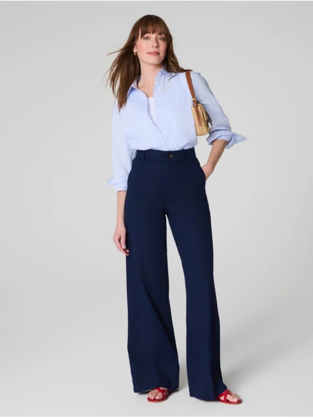 SPANX Supersmooth Stretch Twill Wide Leg Pant in Timeless Navy Blue Sz M